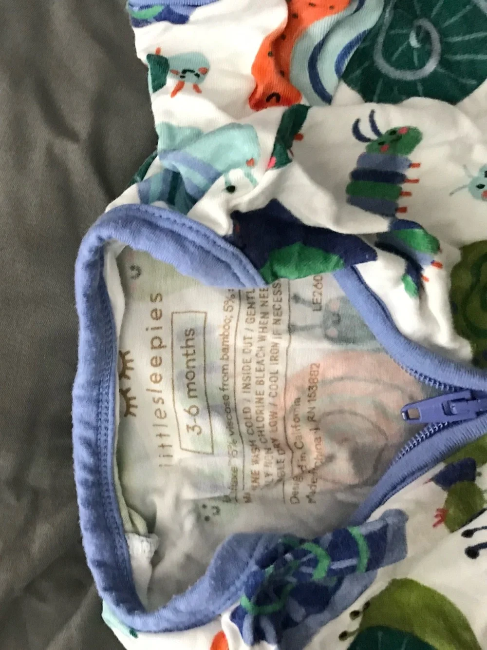 Kids Snail Print Sleep Sack - Blue Trim BAMBOO PJS
